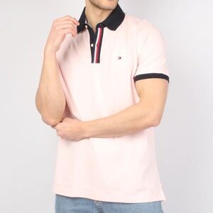 Tommy Hilfiger Men's Light Pink Polo with Navy Accents